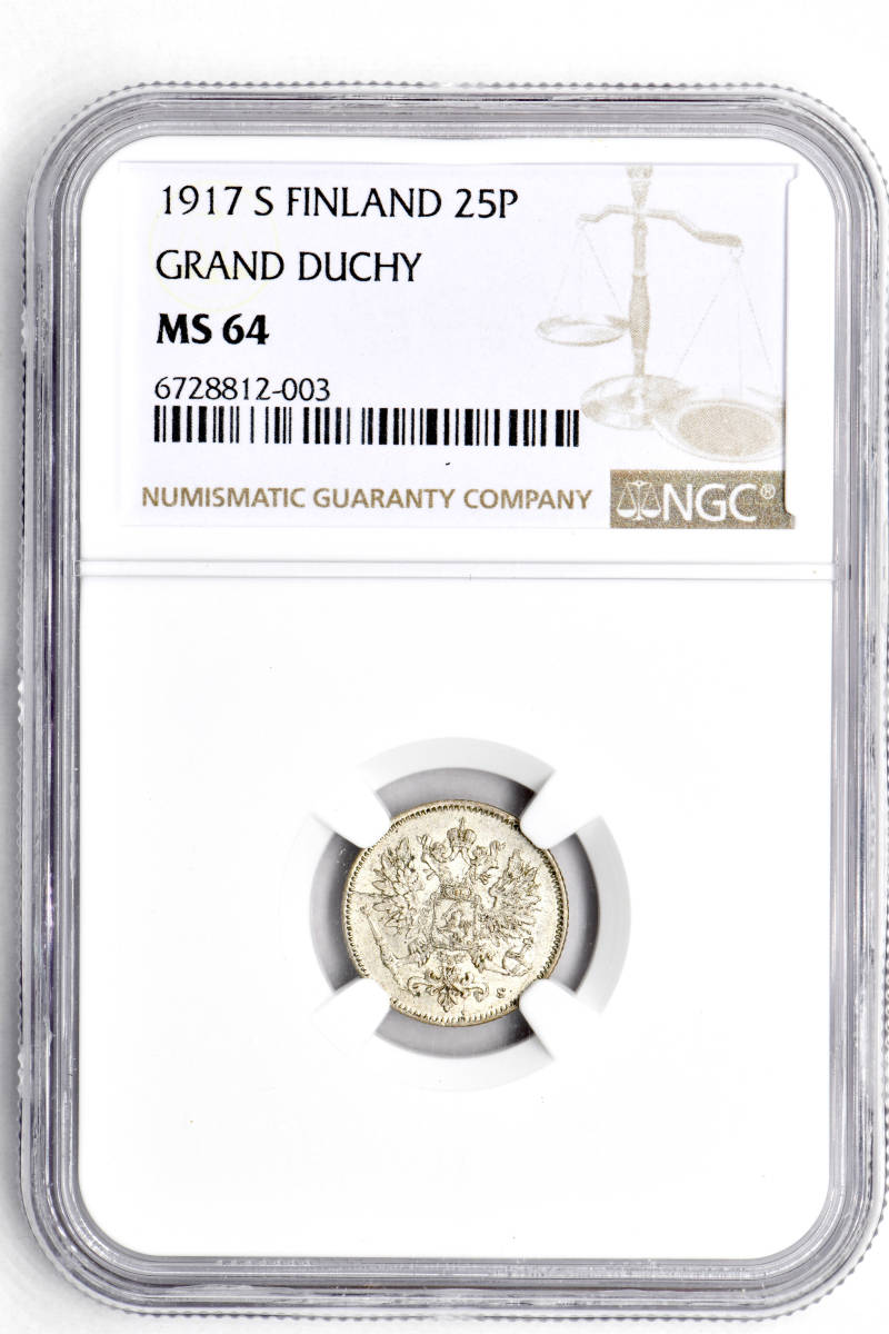 1円〜1917S フィンランド 25P銀貨 NGC MS64 未使用+ 世界コイン 古銭 貨幣 硬貨 銀貨 金貨 銅貨 NGC Silver ロシア帝国領フィンランド