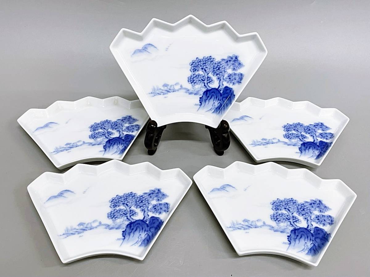 極美品】宮内庁御用達 深川製磁 染付山水文 大皿 飾皿尺皿希少型番NO