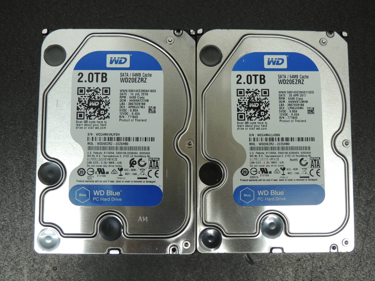 爆買い，定番 2台まとめ売り/検品済み WD 2TB HDD WD20EZRZ 使用時間4828h 4839h 管理:ス-94(2TB～)｜売買されたオークション情報、yahooの商品情報をアーカイブ公開 - オークファン 3.5 SerialATA