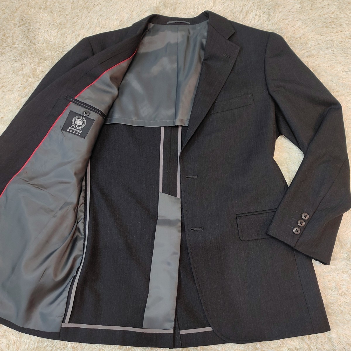 超希少XL！J.PRESS ジェイプレス [上品な存在感] テーラードジャケット チャコール 黒系 内柄赤ライン有 2B YA7(LL) 　