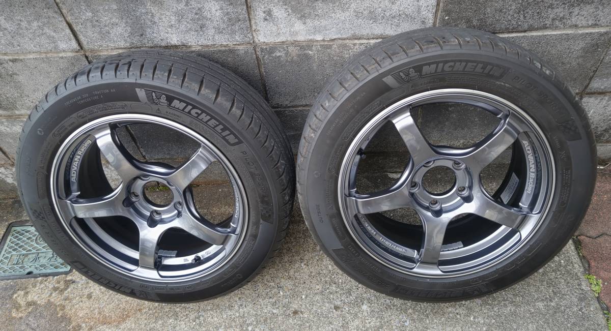 新品同様 アドバン TC-4 16インチ 7J +35 2本 使用1週間 タイヤ ミシュラン パイロットスポーツ4 205/55R16 7～8部山 2018年製造 スイスポ
