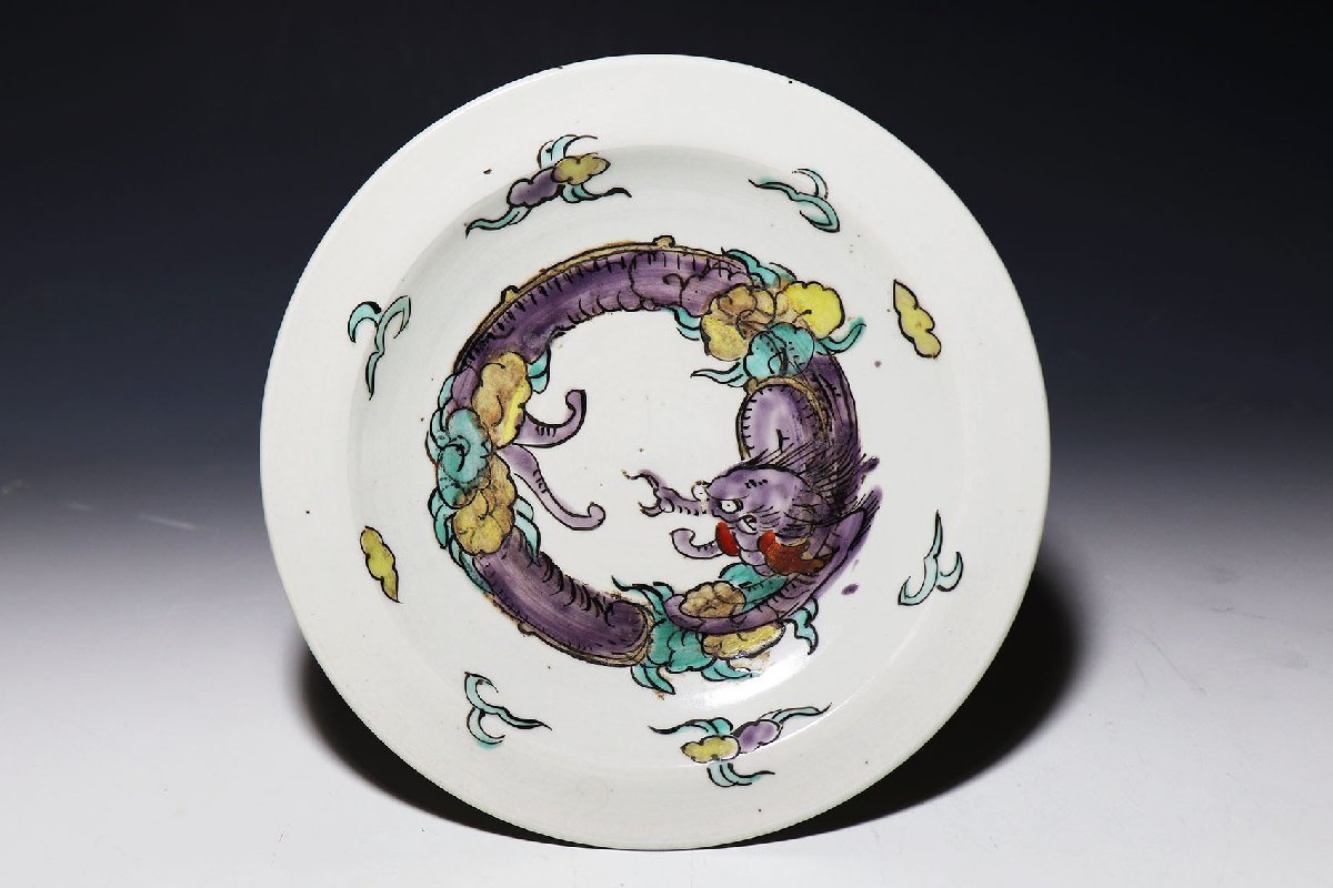 古伊万里　色絵　松竹梅に団龍紋の図　５寸皿　５枚　C657AS-CQk 桃】古伊万里：色絵団龍紋様皿 古伊万里 膾皿 -古伊万里 5寸