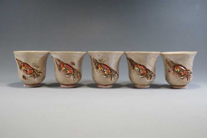 k455◇ 水月焼 蟹 煎茶器揃い 共箱 宝瓶 湯冷 煎茶碗五客 伊予松山水