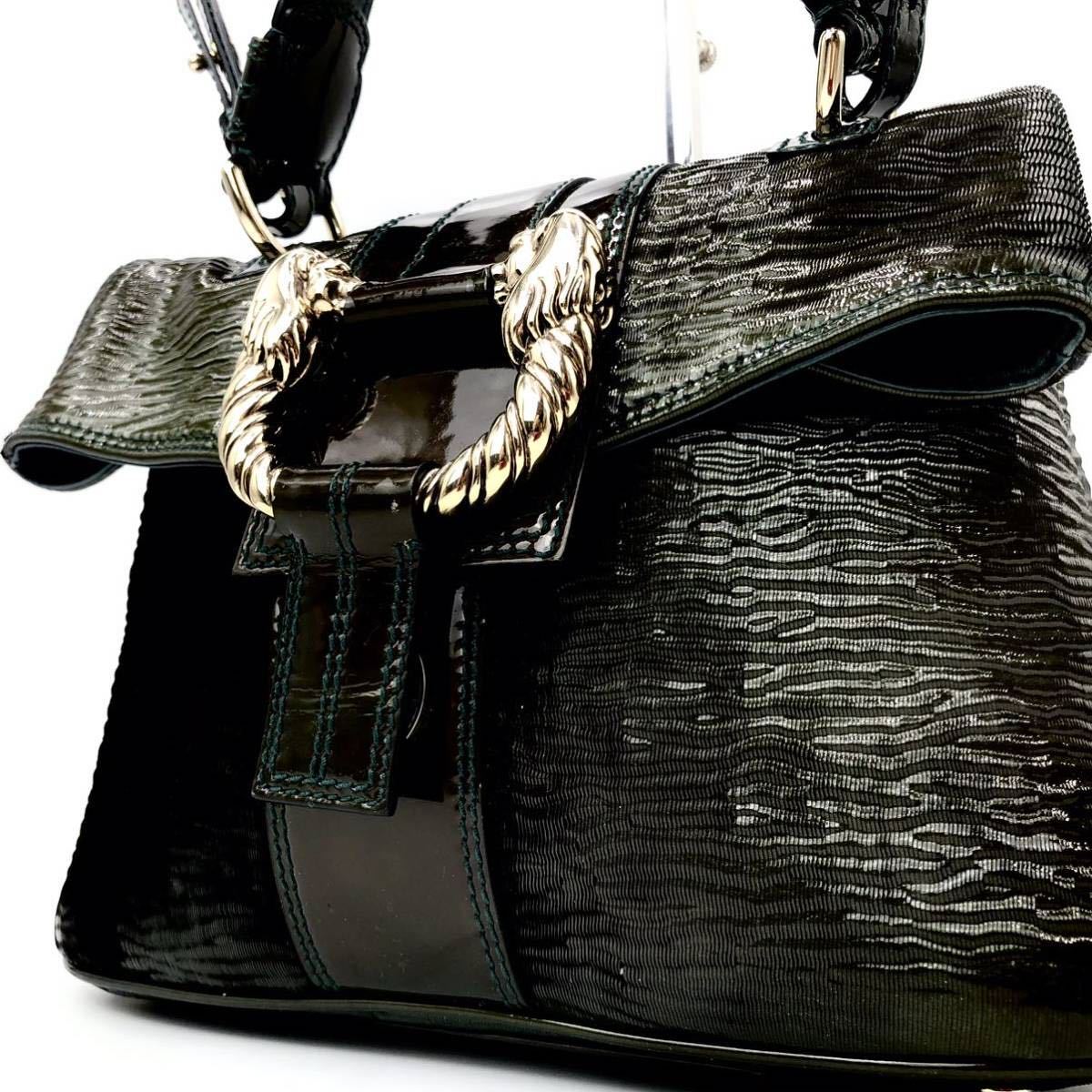1円 【新品同様・入手困難品】BVLGARI ブリガリ レオーニ ショルダーバッグ ハンドバッグ ビジネスバッグ 2way パテントレザー 