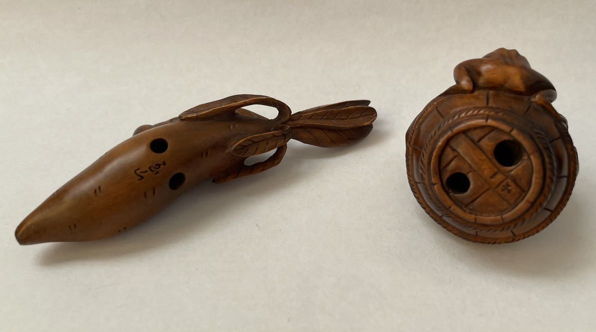 柘植 根付 木製 貔貅 柘植根付D362兔の親子 細密黄楊 黄楊木 柘植 木製