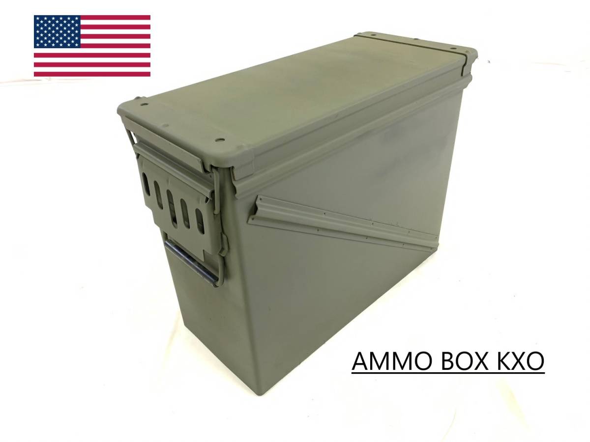 【米軍放出品】ミリタリー アンモボックス アンモ缶 アーモ缶 工具箱 小物入れ 弾薬箱 W48×H37×D21㎝ AMMO KXO サバゲー(120)RK7MK#23