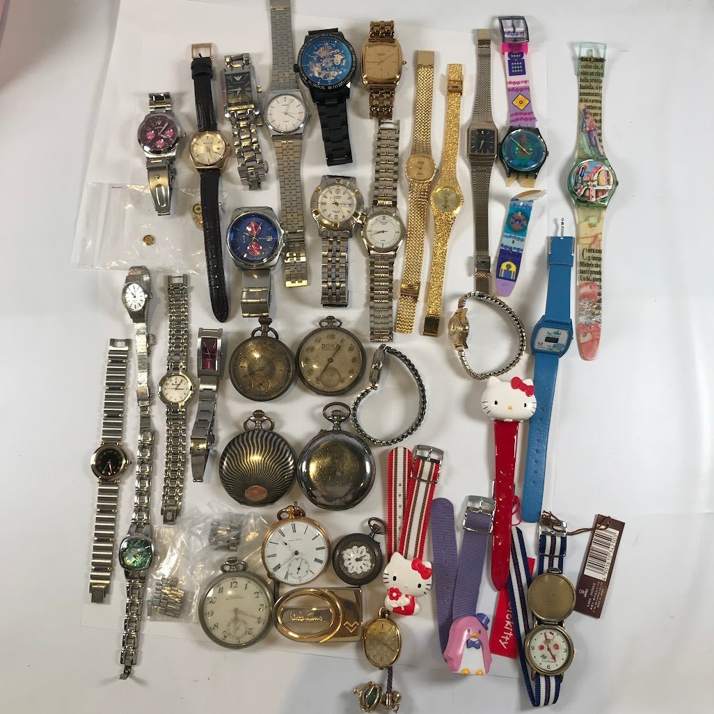 ■【買取まねきや】 懐中時計 腕時計 アルマーニ ポールスミス クオーツ メンズ レディース パーツ ジャンク品 おまとめ 約1653g■