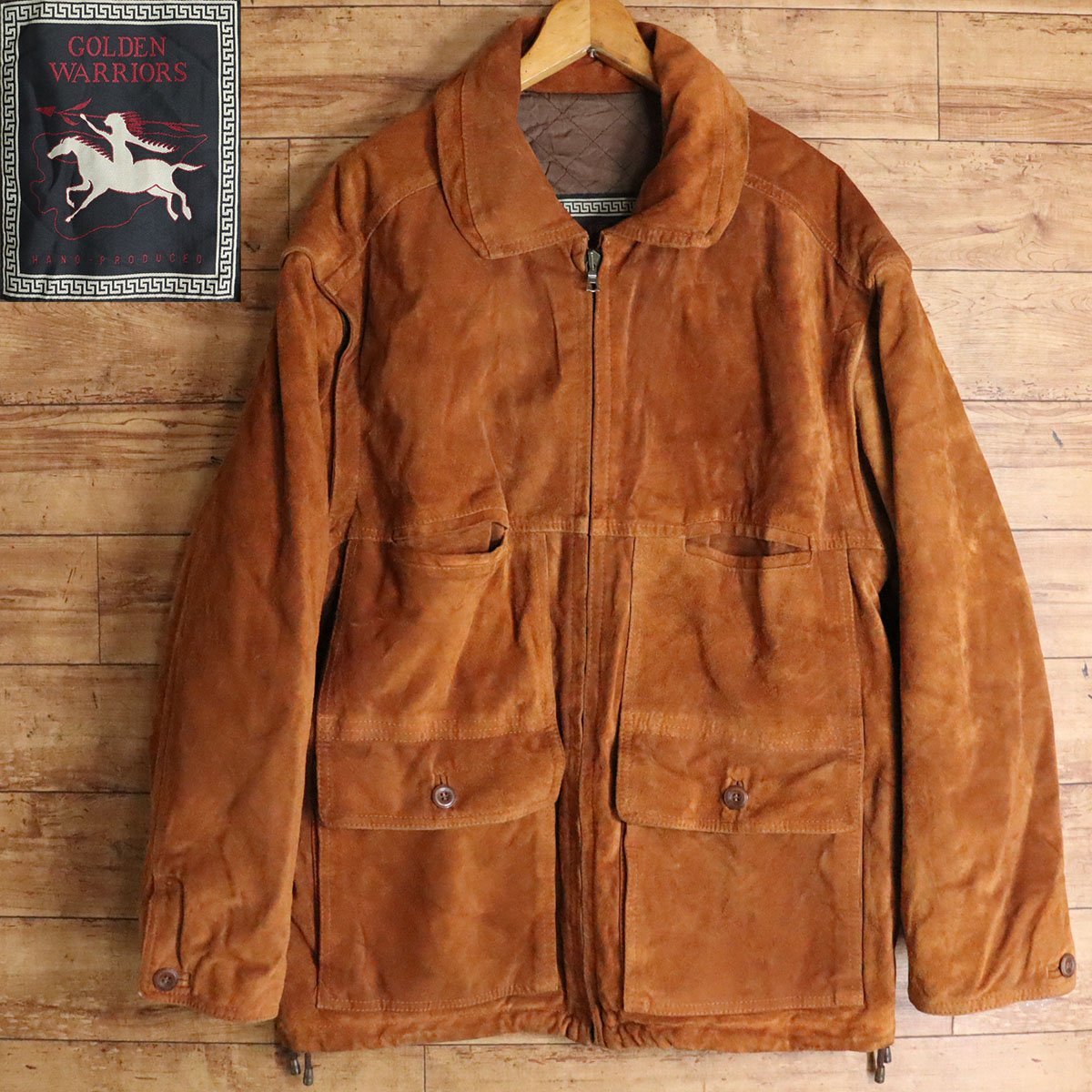 A6S/S8.9-4　イタリア製　GOLDEN WARRIORS　スエードジャケット　本革　レザージャケット　スウェード　ブルゾン　ri-ZIP　ブラウン