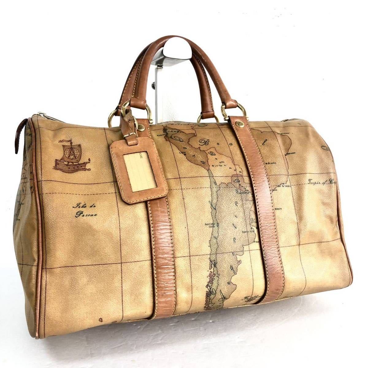 □美品□PRIMA CLASSE プリマクラッセ ボストンバッグ 地図柄 ベージュ 