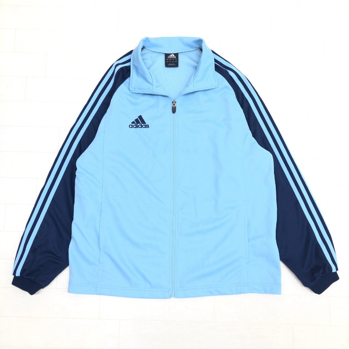 adidas アディダス ロゴ刺繍 ジャージ 上下セットアップ L 水色×濃紺