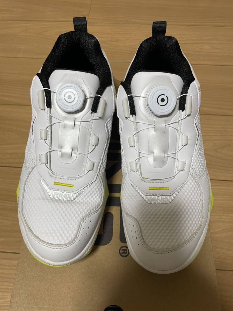 ゴルフシューズ25.5cm ホワイト⁄ブラック FJモデル PINGバック付き