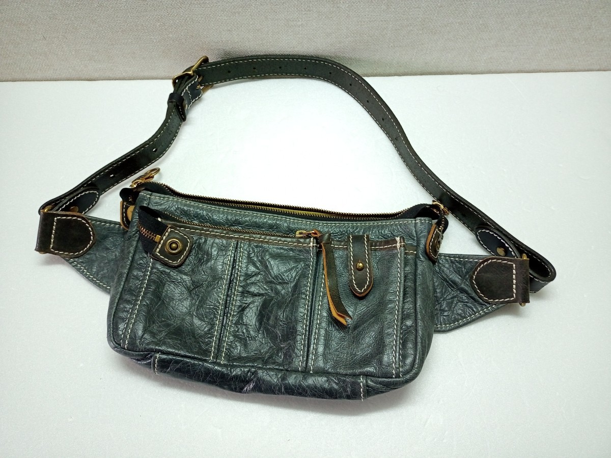 Ain Soph 本革ウエストバッグ　ボディバッグ　ダメージ加工