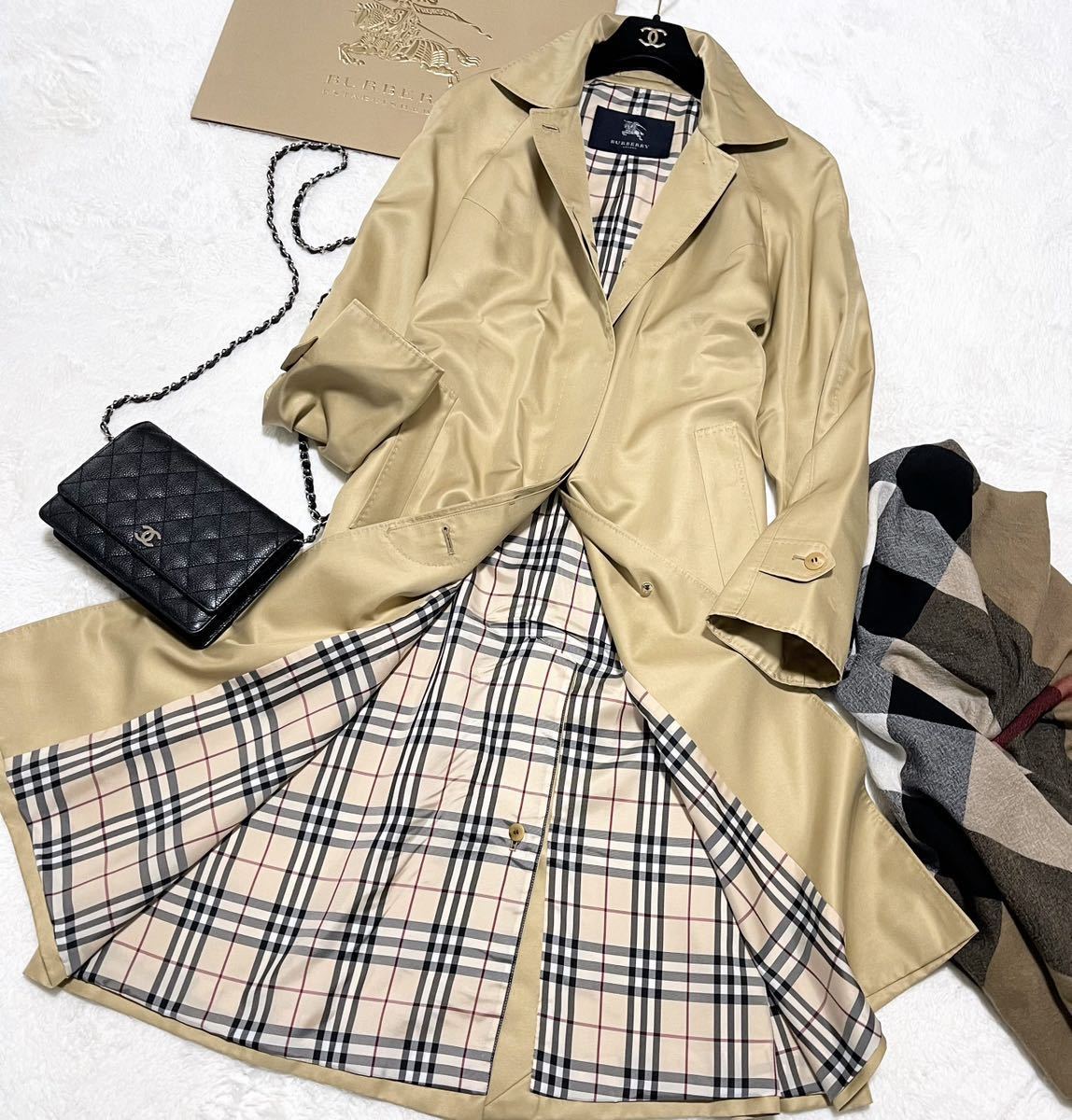 新品同様 バーバリー BURBERRY バーバリー ロンドン ステンカラーコート ロングコート トレンチ 絹 シルク100% 38 9号