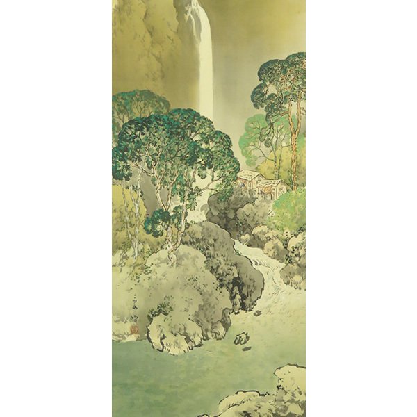 B-3850【真作】川北霞峰 肉筆絹本青緑 緑陰趣暑 共箱 二重箱 掛軸/日本画家 京都 師・菊池芳文 京都市美術工芸学校教諭 帝展審査員 書画_6