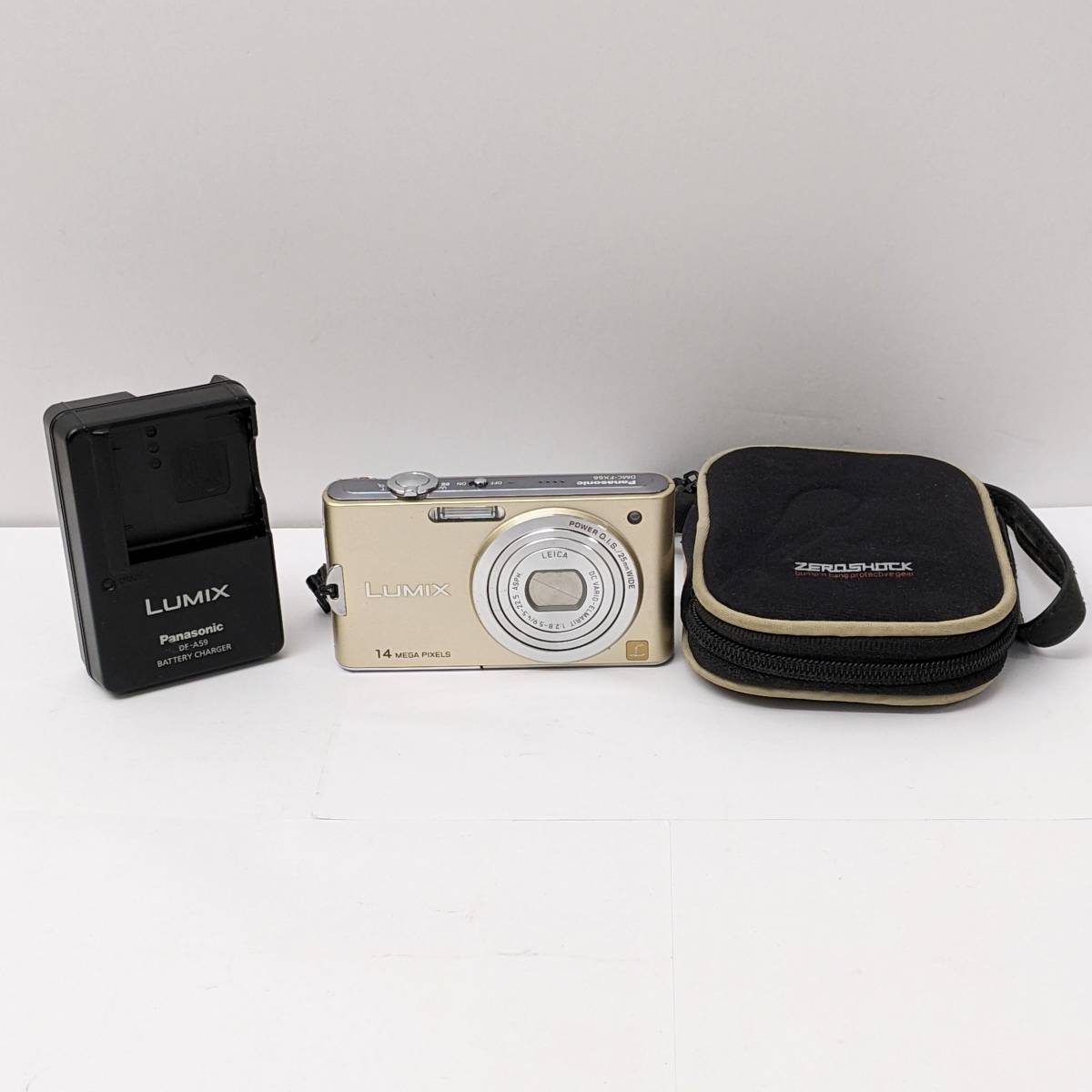 【832】Panasonic LUMIX DMC-FX66 ゴールド パナソニック ルミックス デジタルカメラ デジカメ バッテリー 充電器付き 通電確認済み 金色