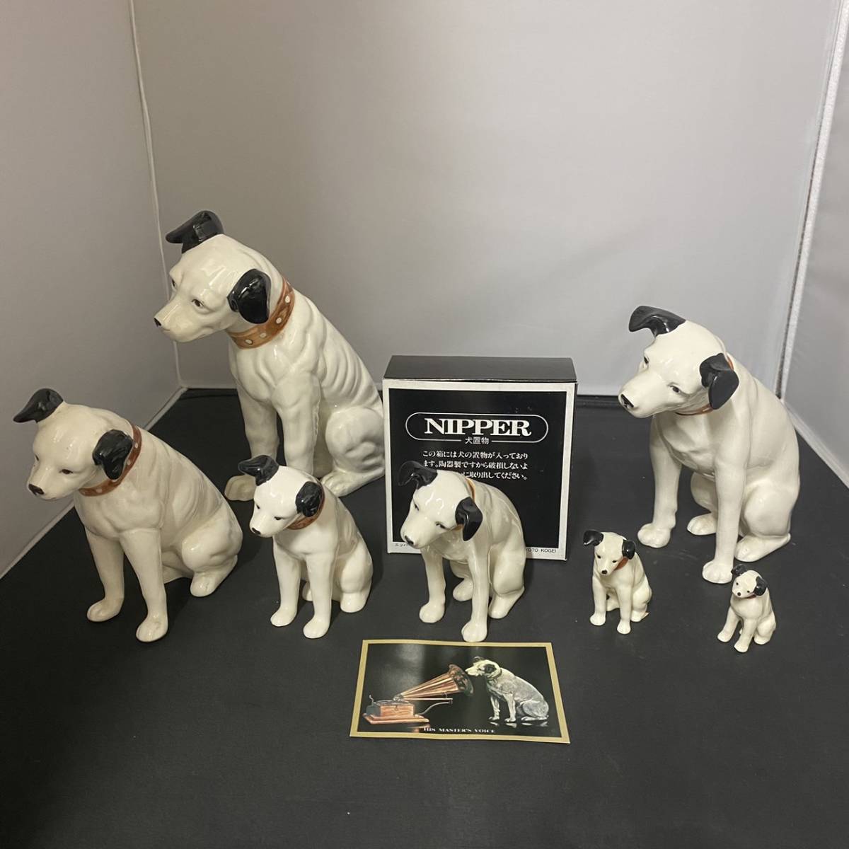 希少ビクター犬、ニッパー君、蓄音機、台座、3点セット 陶器製置物