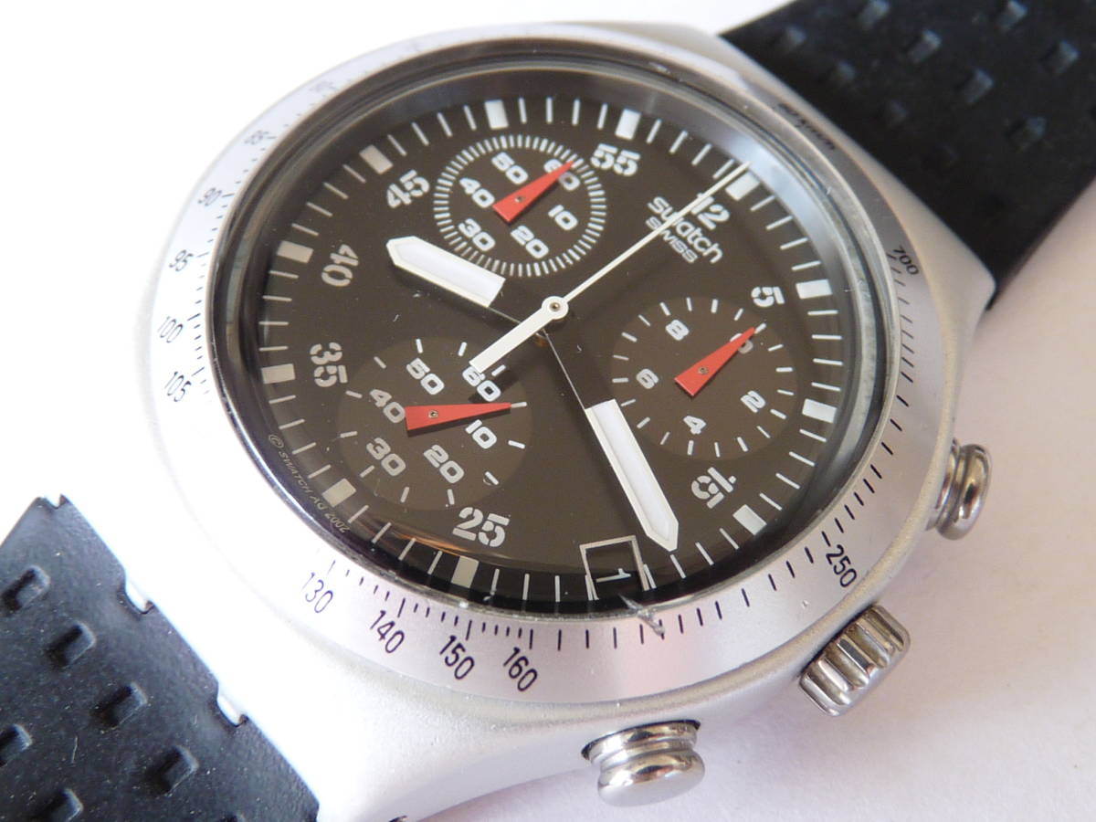 使用品 電池交換済 2003年モデル スウォッチ Swatch アイロニークロノ WILDLY 品番YCS4024 デイト機能付き