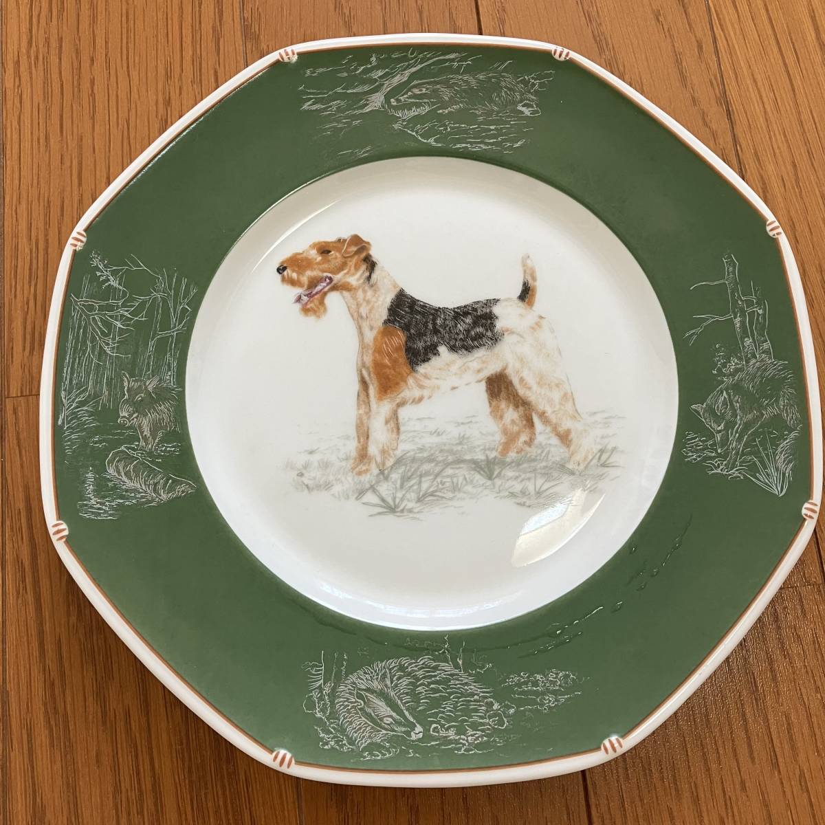 HERMES エルメス 犬柄 シャスグリーン 八角プレート 直径 21cm HERMES