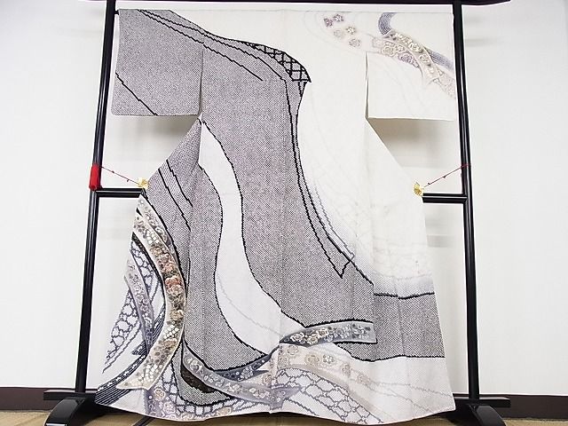 平和屋-こころ店□訪問着 作家物 絞り 辻が花 金彩 着丈158cm 裄丈