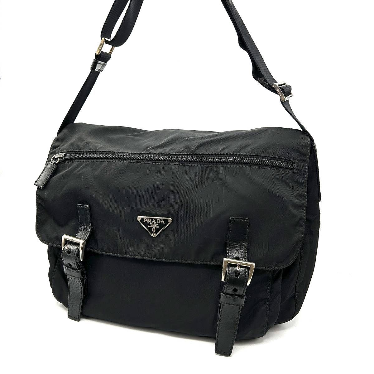 HY1066■PRADA プラダ ナイロン ショルダーバッグ ワンショルダーバッグ メッセンジャーバッグ 斜め掛け ブラック 三角ロゴ プレート