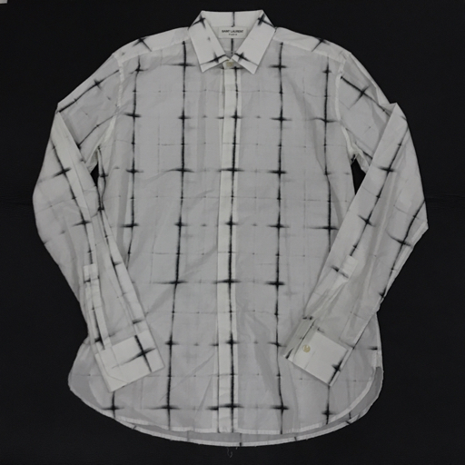 サンローラン サイズ表記なし 長袖 シャツ フロントボタン トップス メンズ ホワイト×ブラック系 SAINT LAURENT