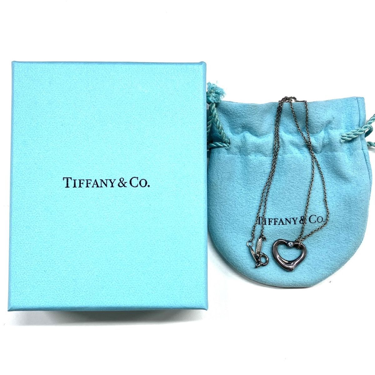 B018-SB2-567 ◎ Tiffany&Co. ティファニー エルサ・ペレッティ オープンハート ネックレス 1Pダイヤ レディース アクセサリー 箱付 ①