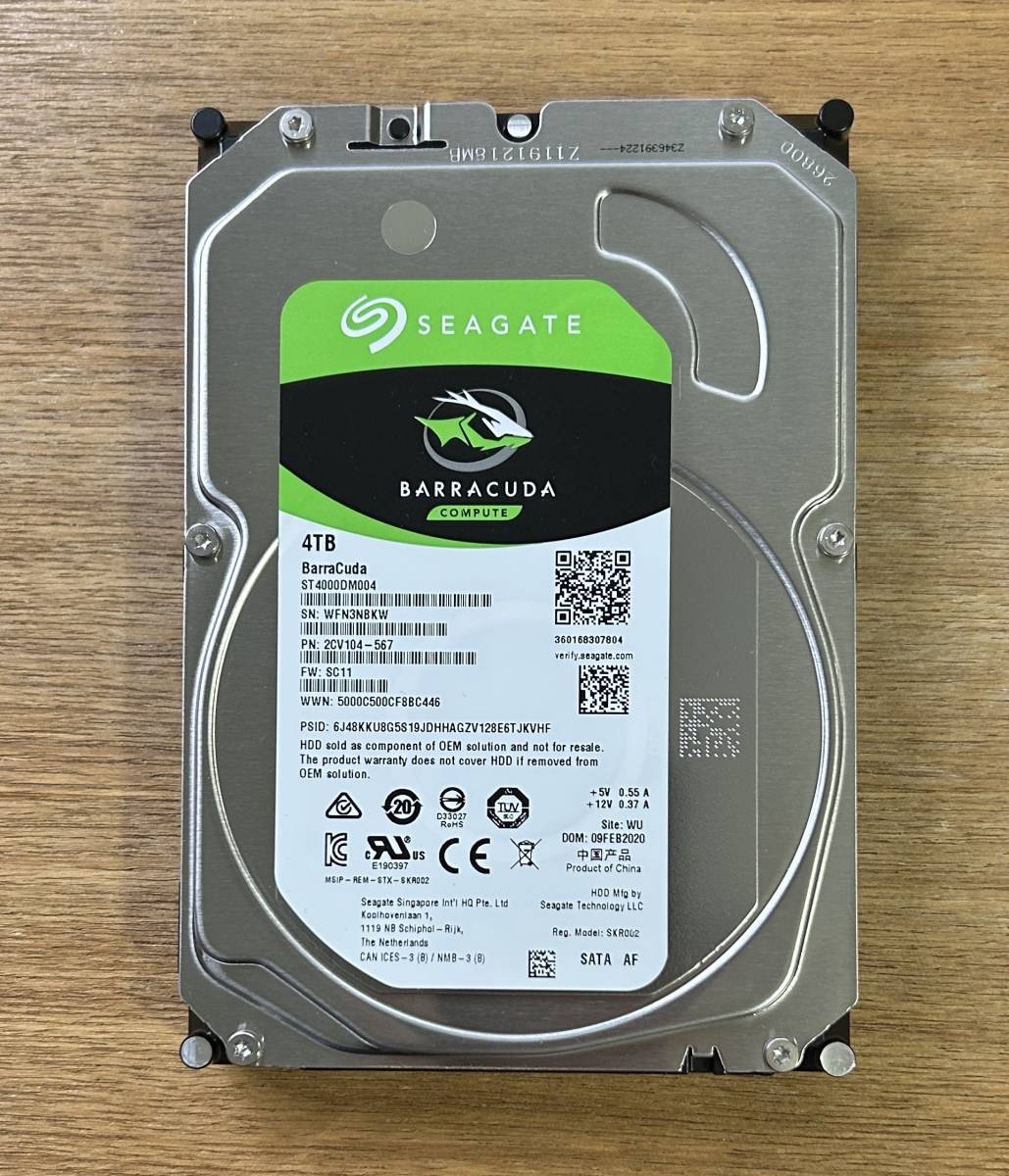 【使用少】ST4000DM004●4TB●SEAGATE BarraCuda 3.5インチ 5400rpm HDD シーゲイト 検品済み 送料込み