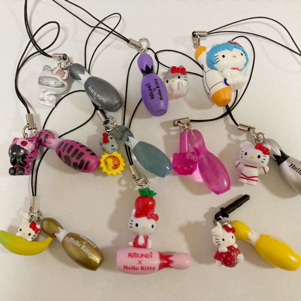 ①ラウンドワン　ハローキティストラップ　ストラッピン　イヤホンジャック　キティちゃん　非売品　10個