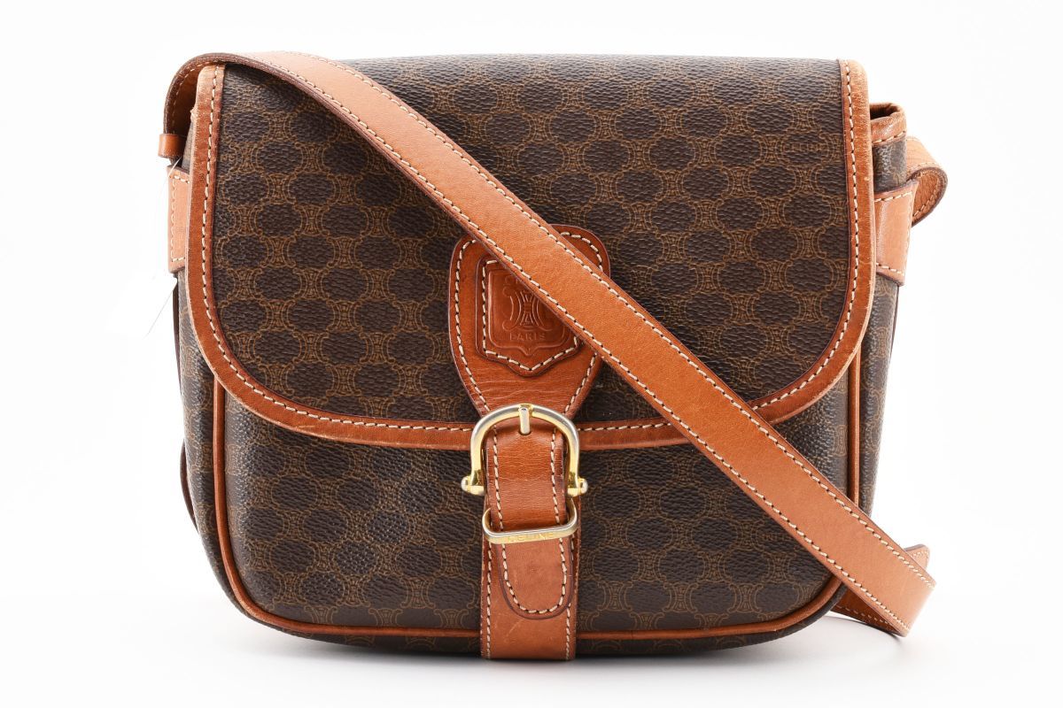 1円 CELINE　ヴィンテージ　セリーヌ　マカダム　PVC　レザー　ショルダーバッグ　斜めかけ　ポシェット　ブラゾン　23-7261