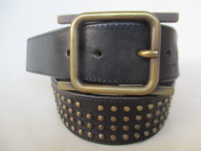 即決 05AW Dior HOMME ディオールオム glam グラム期 Hedi Slimane エディスリマン期 Hバックル スタッズベルト メンズ 80 ブラック 黒