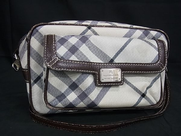 1円 BURBERRY バーバリーブルーレーベル ナイロン×レザー チェック柄 ショルダーバッグ クロスボディ 斜め掛け アイボリー系 AV3014