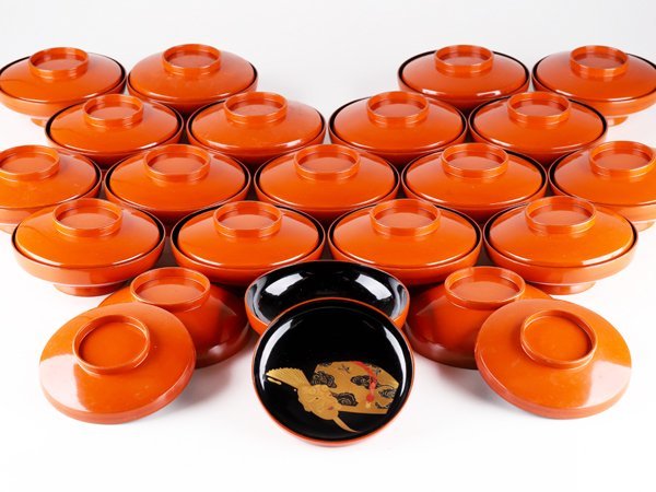 ほぼ 懐石道具 木製黒塗 金彩梅蒔絵 吸物椀十客揃 和食器