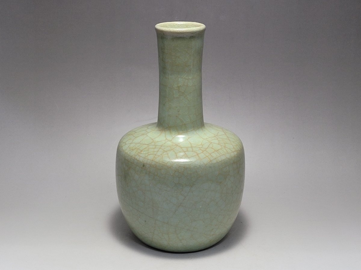 天藍釉 青磁 花瓶 時代唐物 高さ約19.6cm / 宋元時代 花瓶 飾瓶 花插