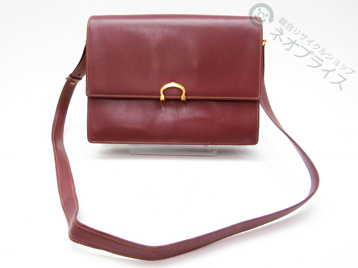 ◆A6845 Cartier カルティエ C金具 ボルドー レザー ショルダー バッグ