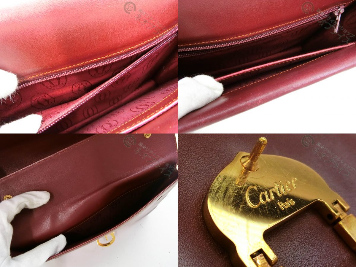 ◆A6845 Cartier カルティエ C金具 ボルドー レザー ショルダー バッグ