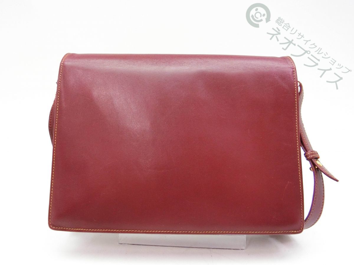 ◆A6845 Cartier カルティエ C金具 ボルドー レザー ショルダー バッグ