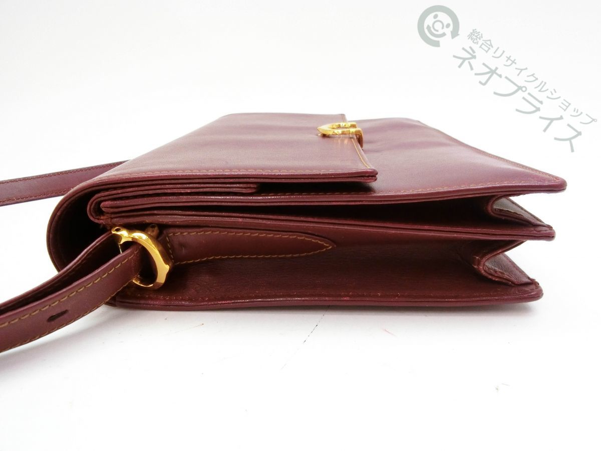 ◆A6845 Cartier カルティエ C金具 ボルドー レザー ショルダー バッグ