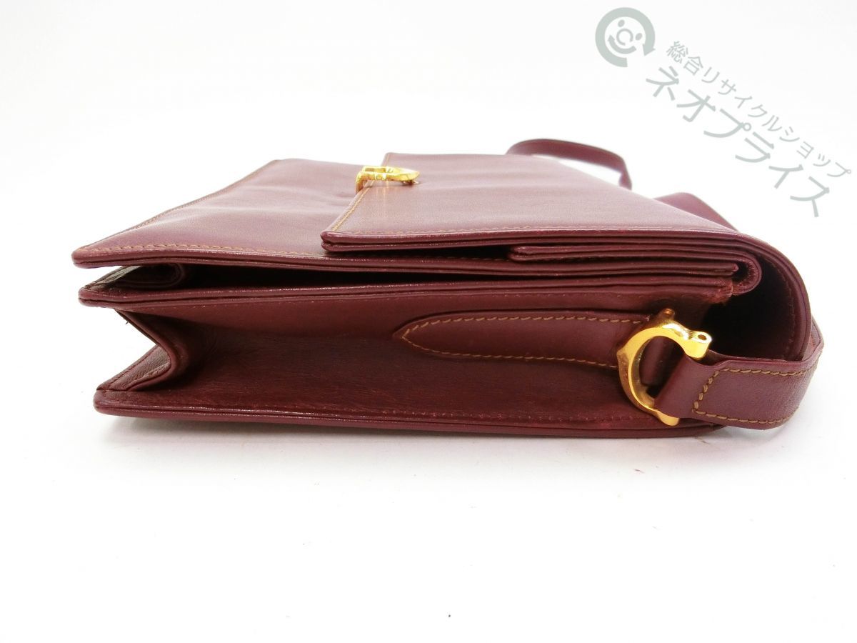 ◆A6845 Cartier カルティエ C金具 ボルドー レザー ショルダー バッグ