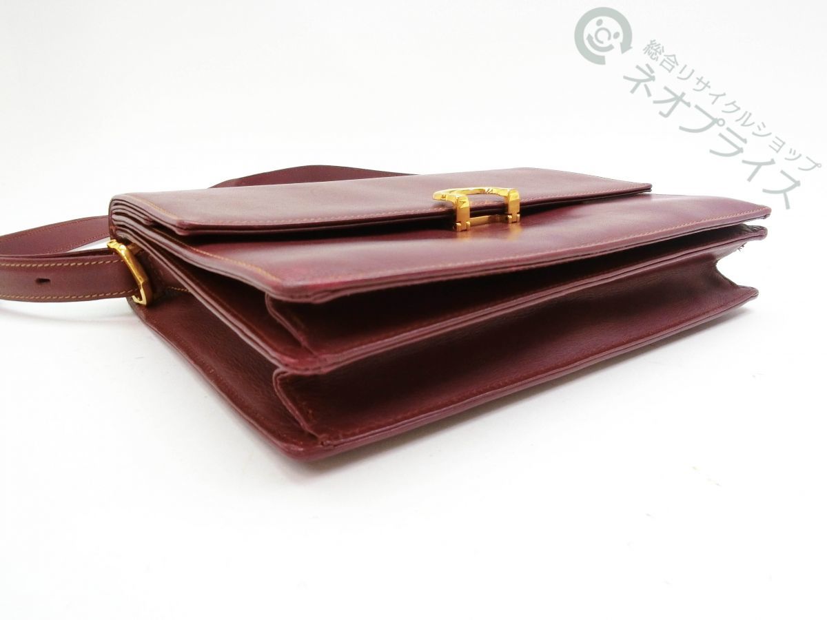 ◆A6845 Cartier カルティエ C金具 ボルドー レザー ショルダー バッグ