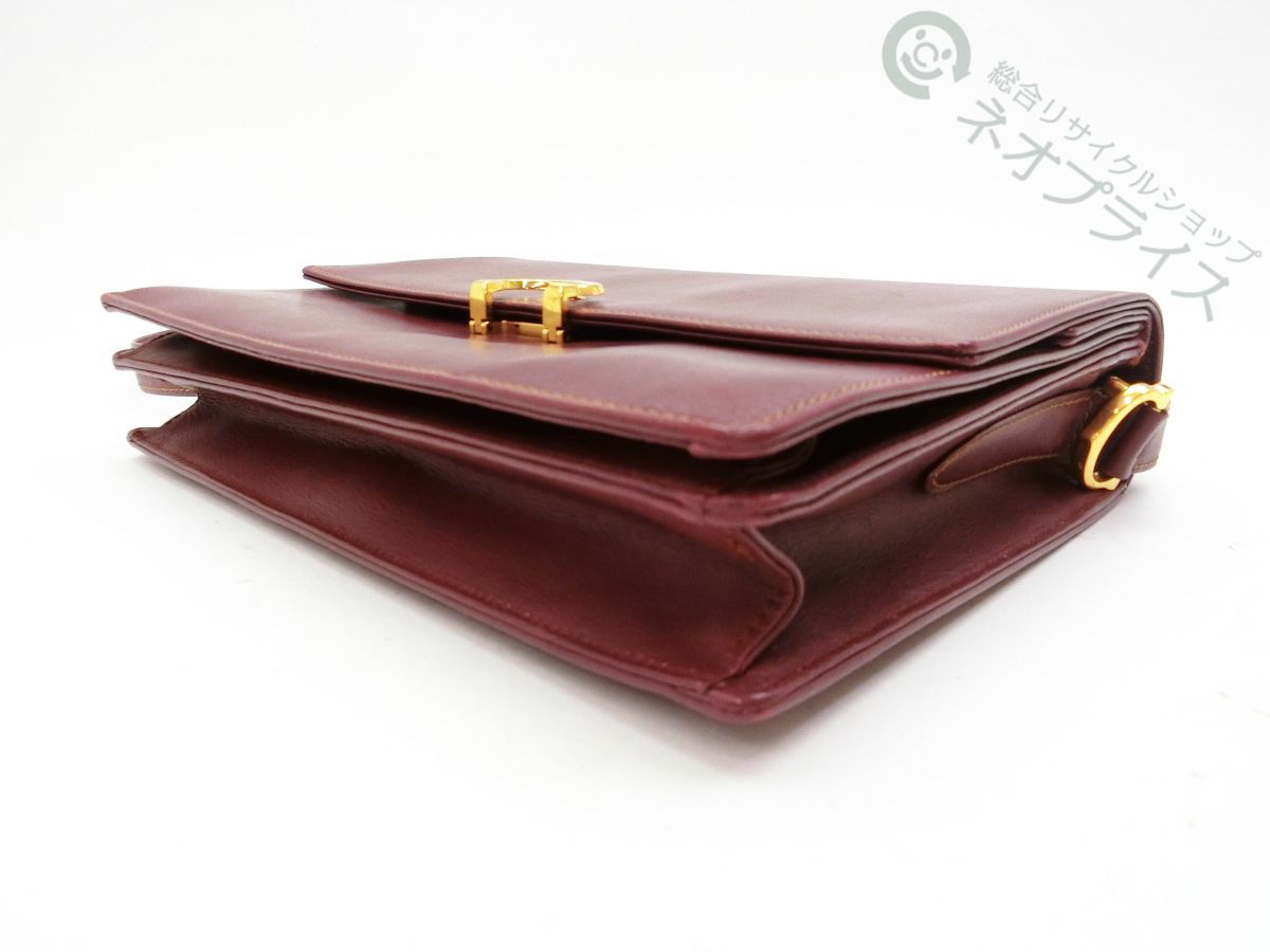 ◆A6845 Cartier カルティエ C金具 ボルドー レザー ショルダー バッグ
