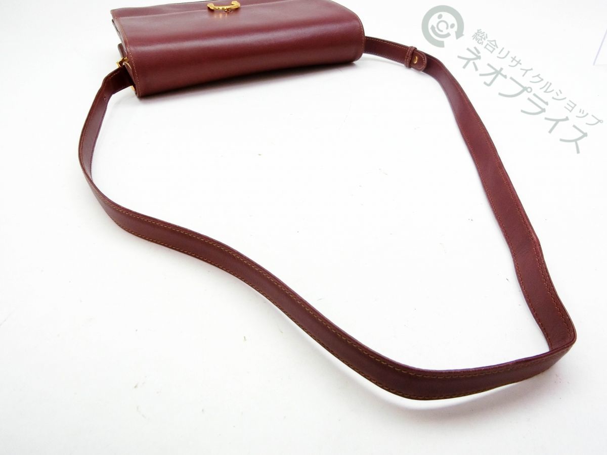 ◆A6845 Cartier カルティエ C金具 ボルドー レザー ショルダー バッグ