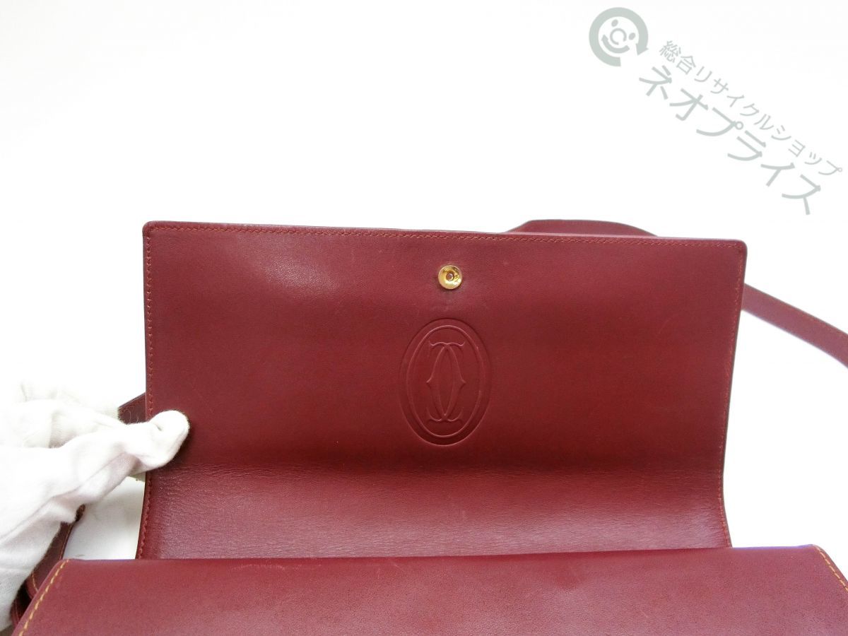 ◆A6845 Cartier カルティエ C金具 ボルドー レザー ショルダー バッグ