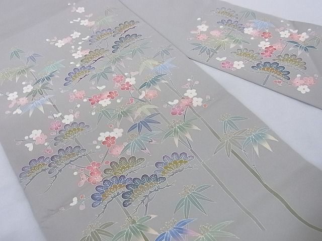 平和屋-こころ店□塩瀬 九寸名古屋帯 友禅 作家物 松竹梅 正絹 逸品