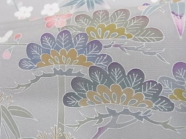 平和屋-こころ店□塩瀬 九寸名古屋帯 友禅 作家物 松竹梅 正絹 逸品