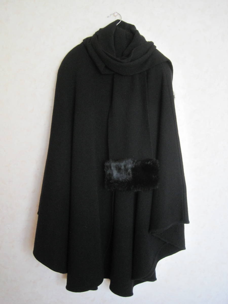 ★日本製・HANAE MORI　for THE FRANKLIN MINT・森英恵・カシミヤ１００％のポンチョコート・ストール付き・ゆったり・送料１０４０円★