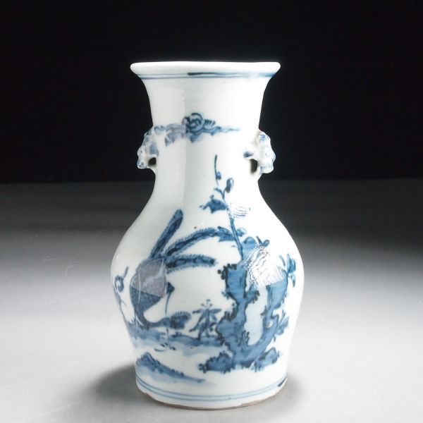中国古美術 旧蔵 染付 大壺 高さ22.5cm 胴径21cm 時代物 陶磁器