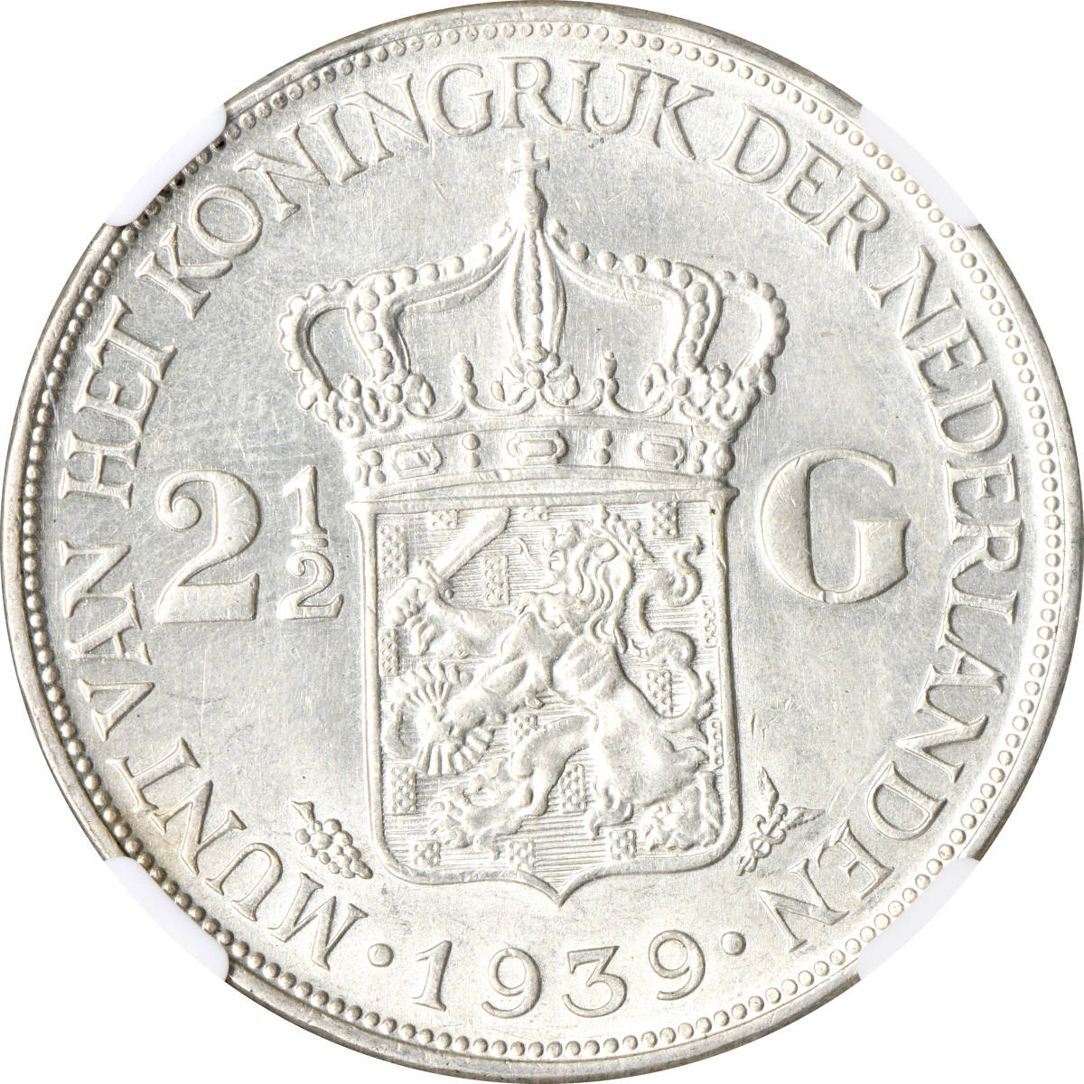 J*l様 オランダ銀貨 1円〜【土曜日終了】1939 オランダ 2.5G銀貨 NGC AU Cleaned 極美品-