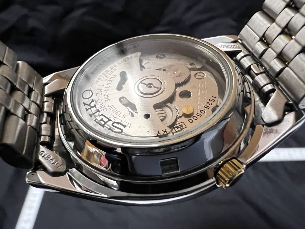 割と 正常 SEIKO セイコー5 7S26-0500 裏スケ 自動巻 コンビ メンズ