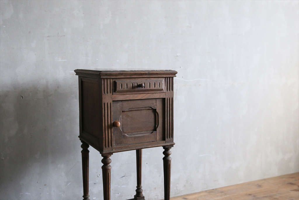 フランスアンティーク◇木製*大理石サイドキャビネット/ナイトテーブル