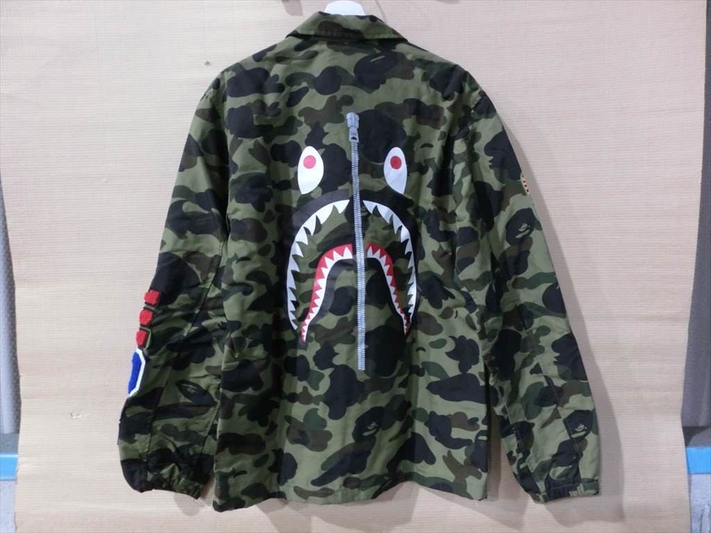 T【U2-40】【60サイズ】▲アベイシングエイプ/1ST CAMO YELLOW SHARK コーチジャケット/Lサイズ/メンズ/※毛羽立ち有